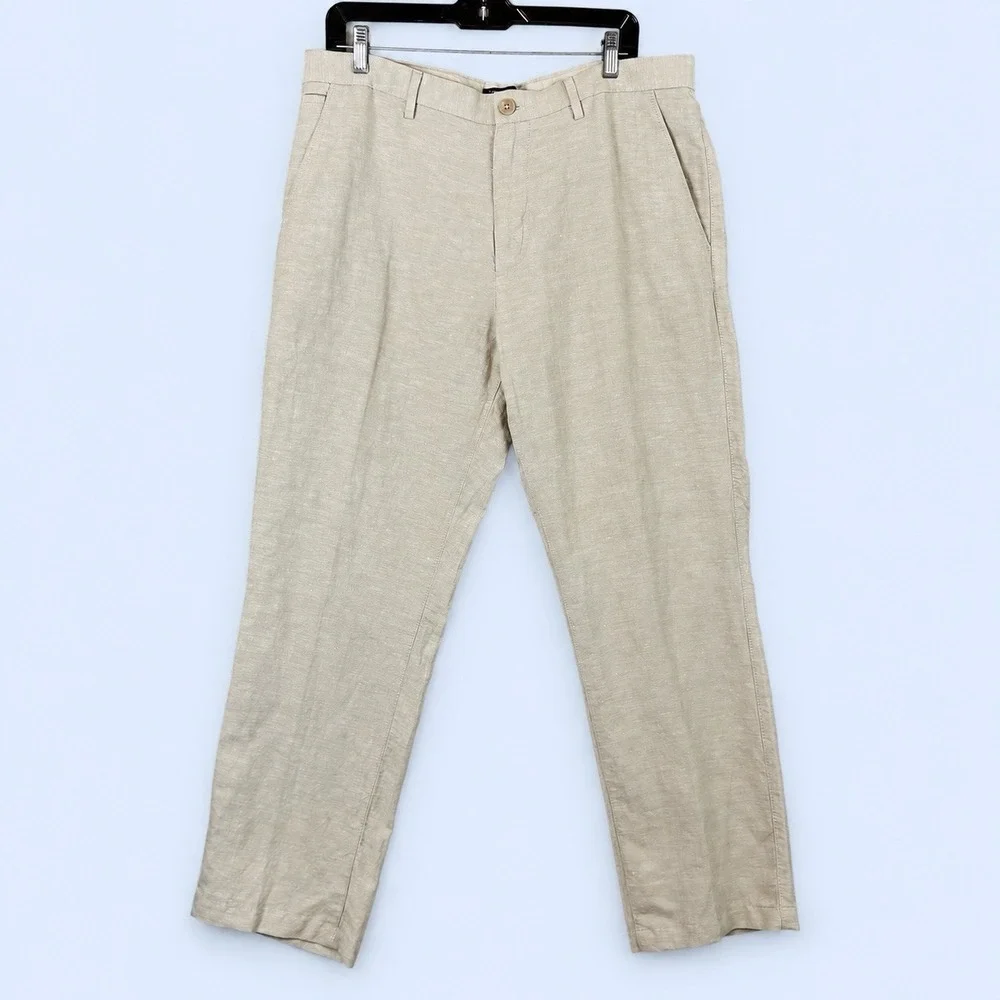 Banana Republic Kentfield Linen Cotton Pants Men's Fits 35x29 Beige Straight Leg